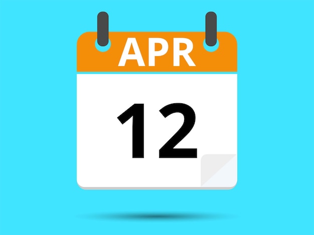 12 April Flat icon calendar isolated on blue background Vector illustration