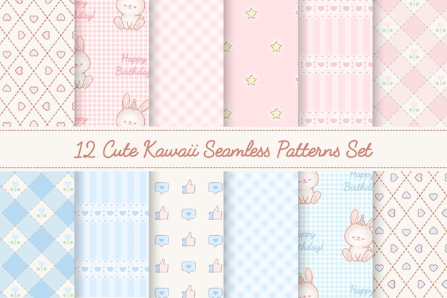 12 Baby showers seamless patterns set