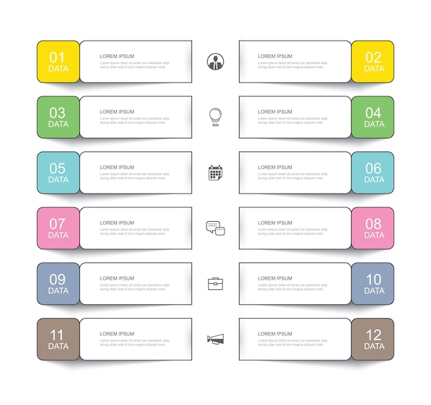 12 data infographics tab thin line index template Vector abstract square infographic background