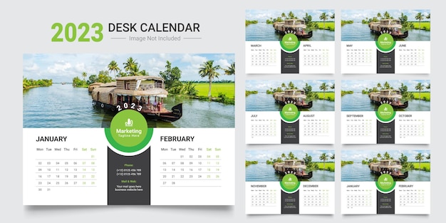 12 Month Desk calendar design for the new year 2023.