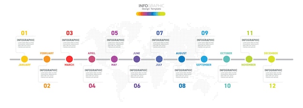 12 Months modern Timeline diagram calendar Infographic template for business