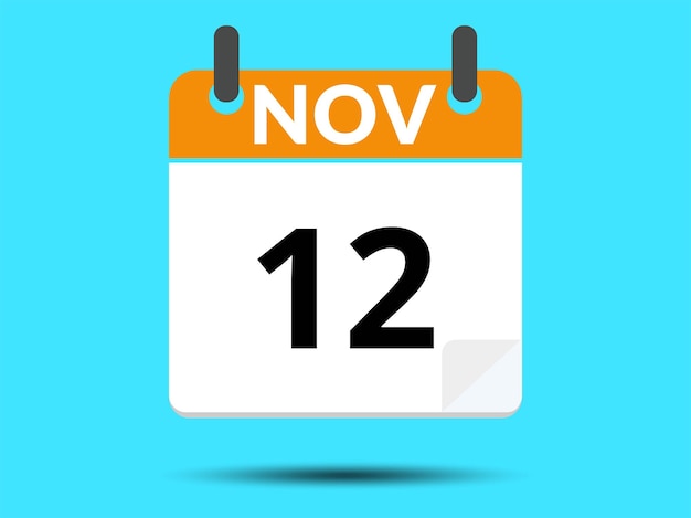 12 November Flat icon calendar isolated on blue background Vector illustration