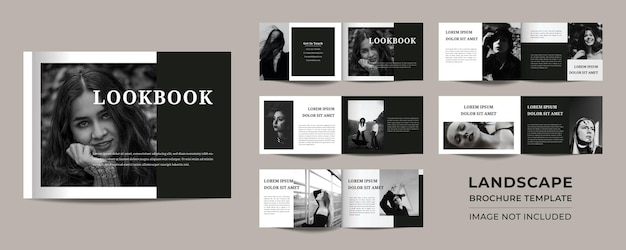 12 pages of minimalist black landscape lookbook portfolio design Premium Vector