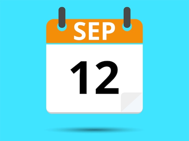 12 September Flat icon calendar isolated on blue background Vector illustration