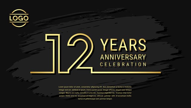 12 years anniversary celebration anniversary celebration template design with gold color isolated on black brush background vector template illustration