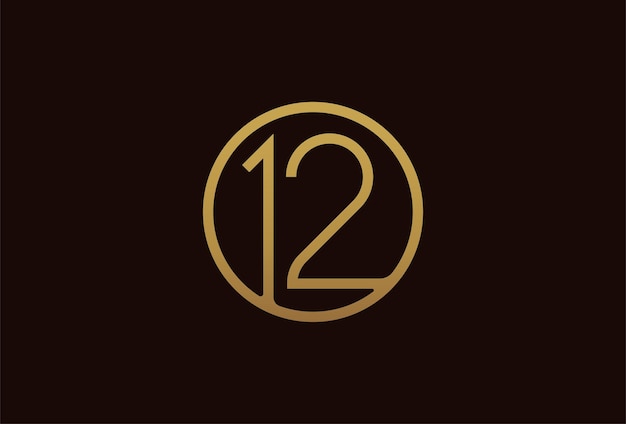 12 years anniversary logo, gold line circle with number inside, golden number design template