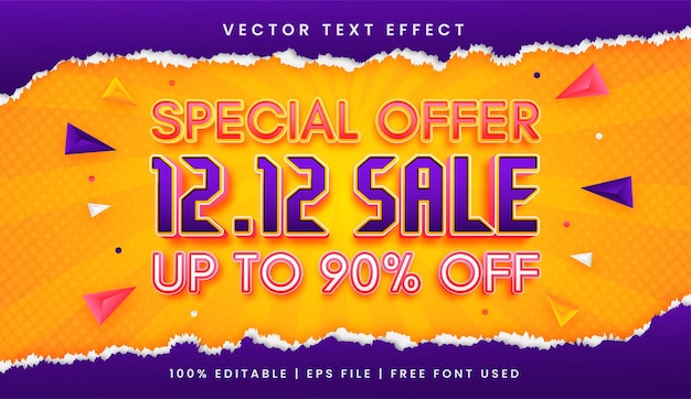 1212 discount sale, colorful editable text effect template with ripped paper