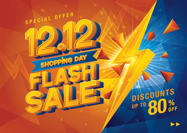 1212 Shopping Day Flash Sale Banner Template Abstract Yellow Flash Red Triangle Splash Header