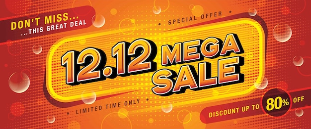 1212 Shopping Day Mega Sale Banner Template special offer discount  Abstract Red Bubble Web Header