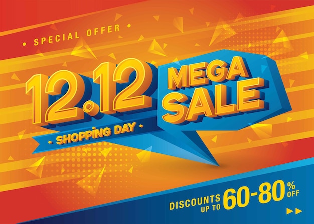 1212 Shopping Day Mega Sale Banner Template special offer discount Abstract Yellow Triangle Splash