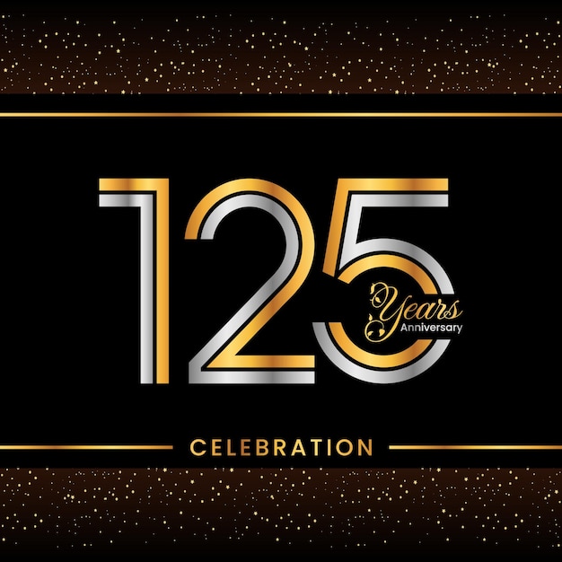 125th Anniversary logo design with double line concept Gold and Silver color Logo Vector Template