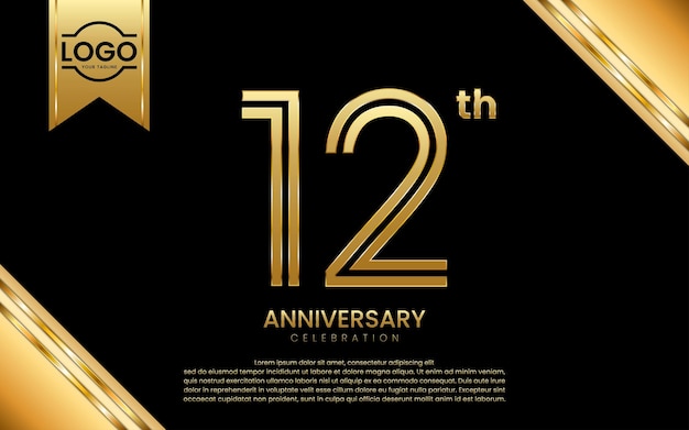 12th Anniversary Celebration Anniversary template design with golden number Vector Template