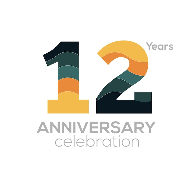 12th Anniversary Logo Design, Number 12 Icon Vector Template.Minimalist Colour Palettes.