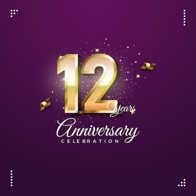 12th anniversary party invitation with shiny gold numerals