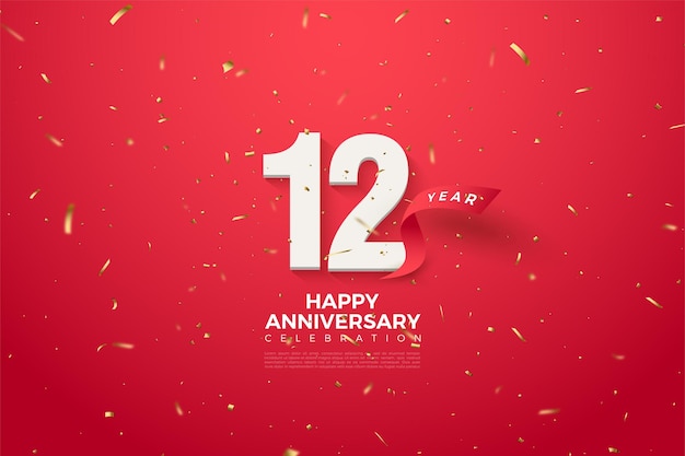 12th Anniversary with numbers and a red curved ribbon behind it.