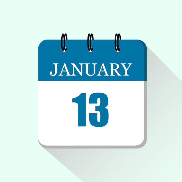 13 january flat daily calendar icon Vector calendar template for the days of january