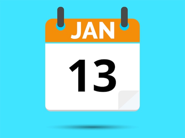 13 January Flat icon calendar isolated on blue background Vector illustration