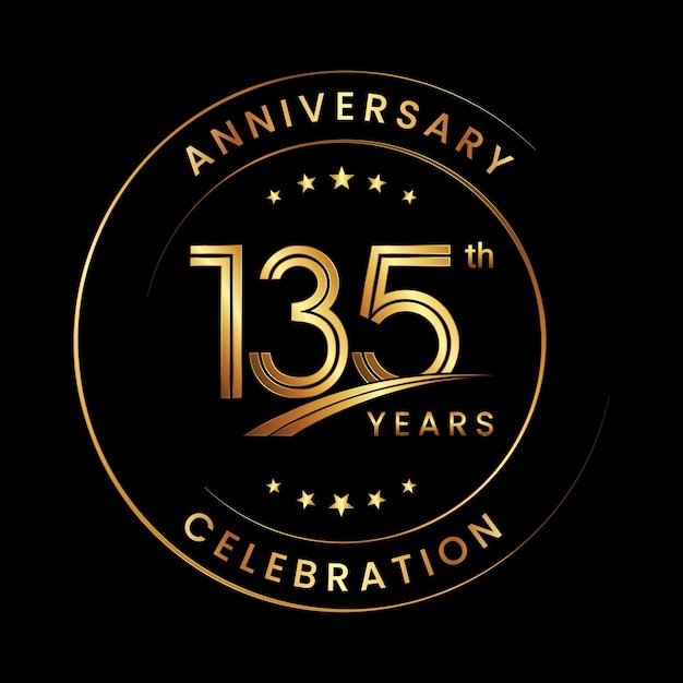 135th Anniversary Anniversary logo design with gold color ring and text for anniversary celebration events Logo Vector Template