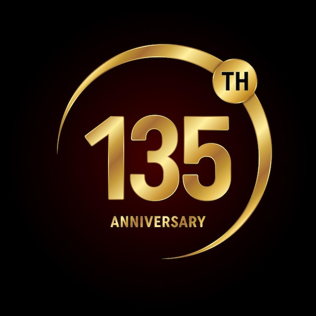 135th anniversary logo design with golden text and ring Logo Vector Template Illustration