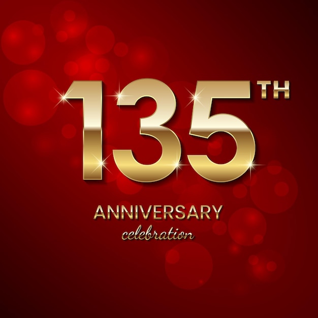 135th Anniversary Logo Golden number with sparkling confetti and glitter Vector Template