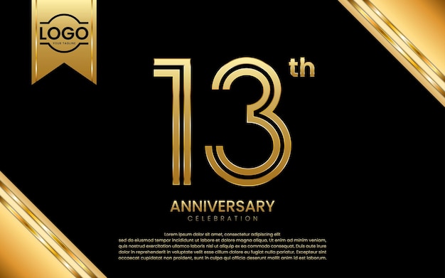 13th Anniversary Celebration Anniversary template design with golden number Vector Template