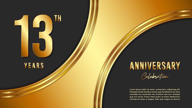 13th Anniversary Celebration template design with gold background and numbers Vector Template