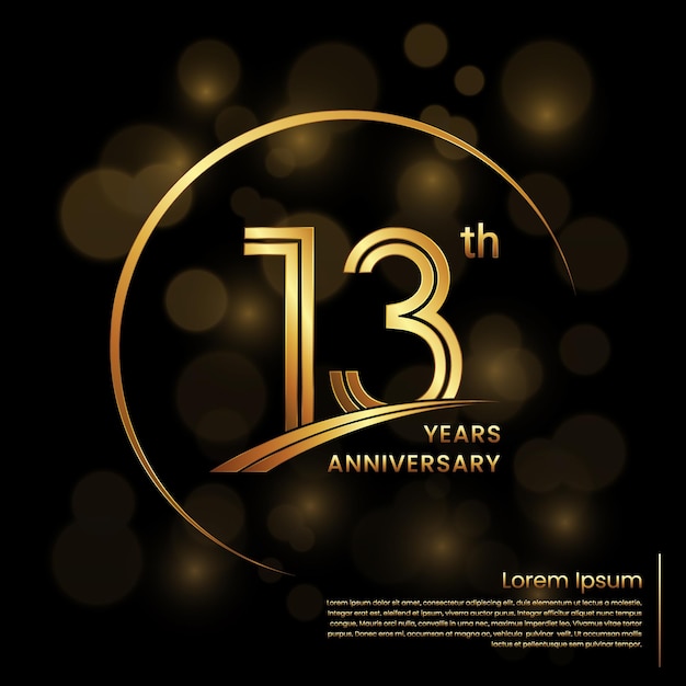 13th Anniversary logo design with double line numbers Golden anniversary template Vector Logo Template