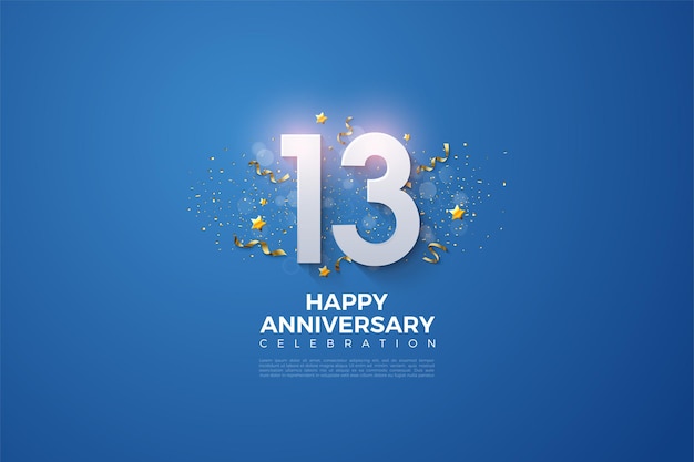 13th Anniversary with and festive party on a blue background.