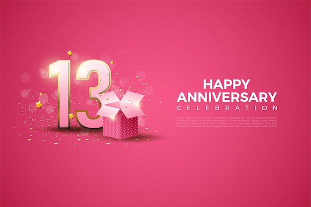 13th Anniversary with numbers and gift box illustration.