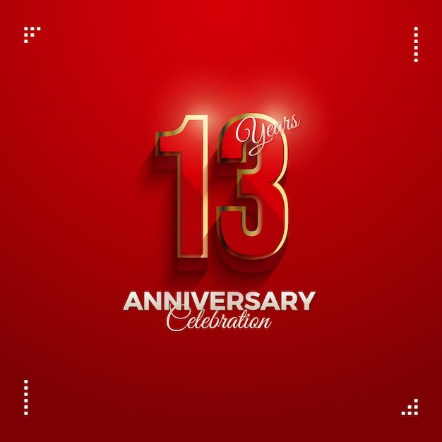 13th anniversary with red numbers bordered by gold