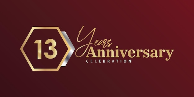 13th Year Anniversary Celebration Golden and Silver Color with Hexagon Shape for Celebration Event.