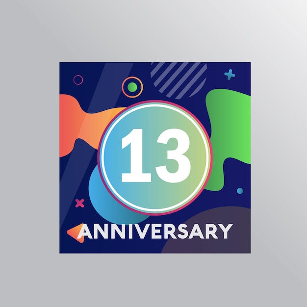 13th years anniversary logo, vector design birthday celebration with colourful background