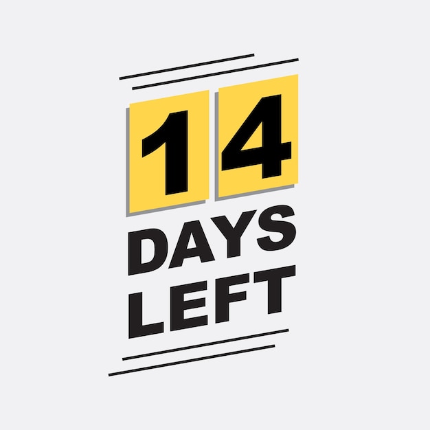 Vector 14 days left text countdown badge black and yellow calendar text for stores businesses releases