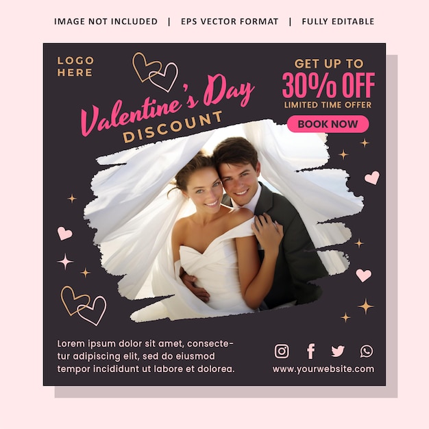 14 February Valentines Day Love Celebration social media post and marketing banner template