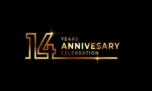 14 Year Anniversary Celebration with Golden Color One Connected Line Isolated on Dark Background