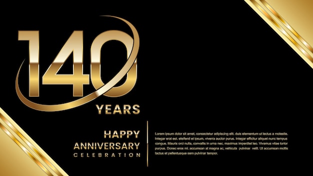 140th anniversary template design with a golden number on a black background