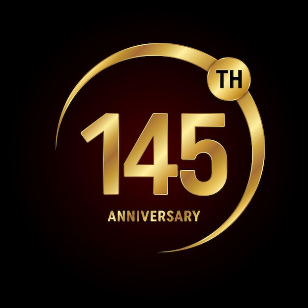 145th anniversary logo design with golden text and ring Logo Vector Template Illustration