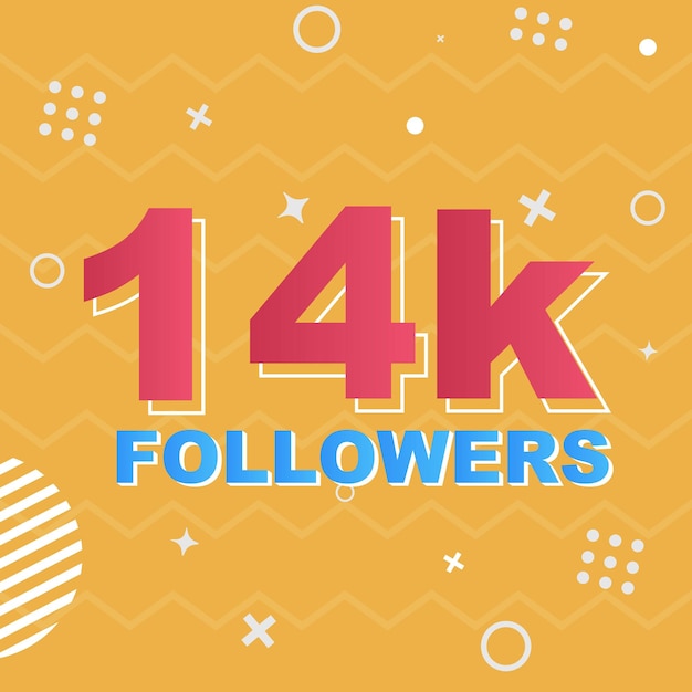 14k Followers Card Celebration Vector. 14000 Followers Congratulation Post Social Media Template.