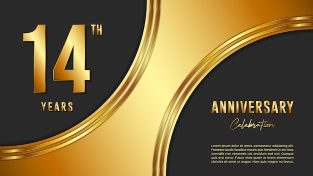 14th Anniversary Celebration template design with gold background and numbers Vector Template