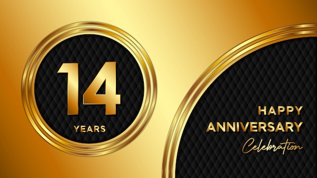 14th anniversary template design with golden texture and number for anniversary celebration event