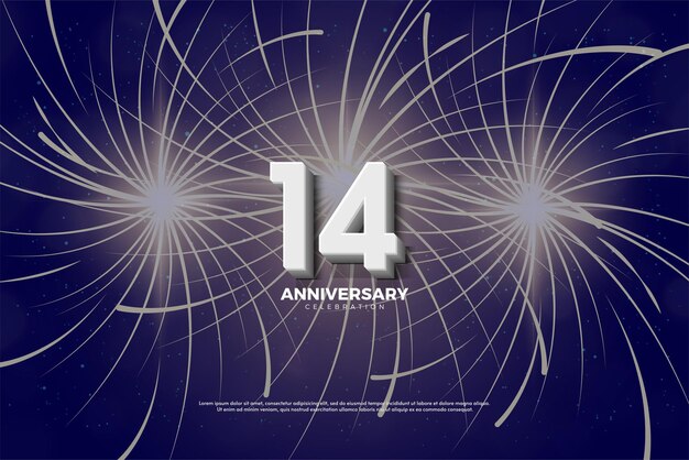 14th Anniversary with numbers and fireworks effects