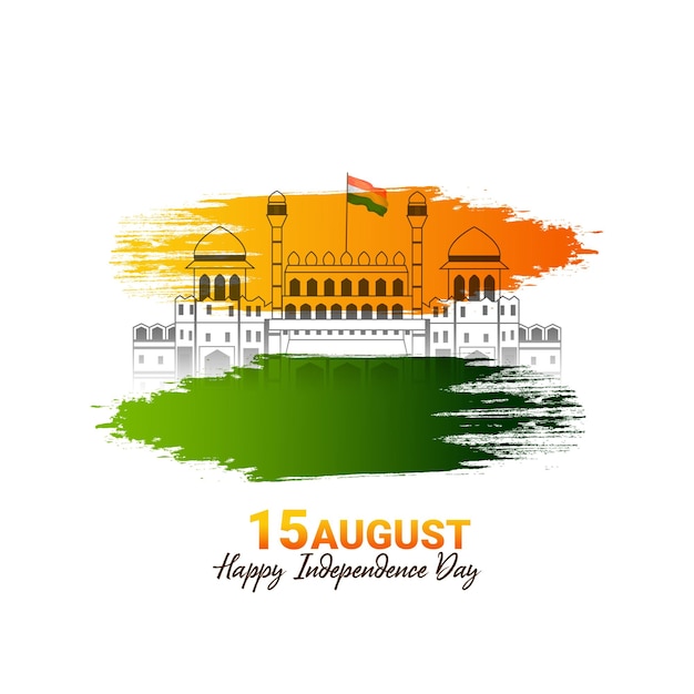 15 august design with red fort and indian tricolor flag