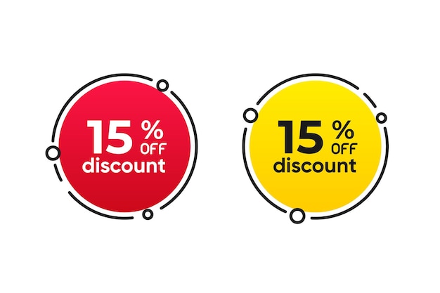 15 percentage circle discount tag icons collection Set of red and yellow sale labels