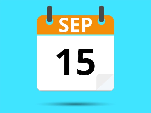 15 September Flat icon calendar isolated on blue background Vector illustration