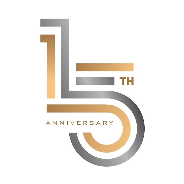 15 th Anniversary logo template silver and gold