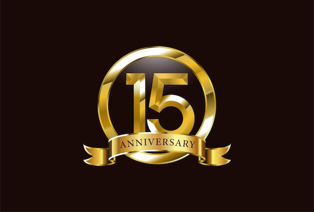 Vector 15 year anniversary celebration logo design with golden circle