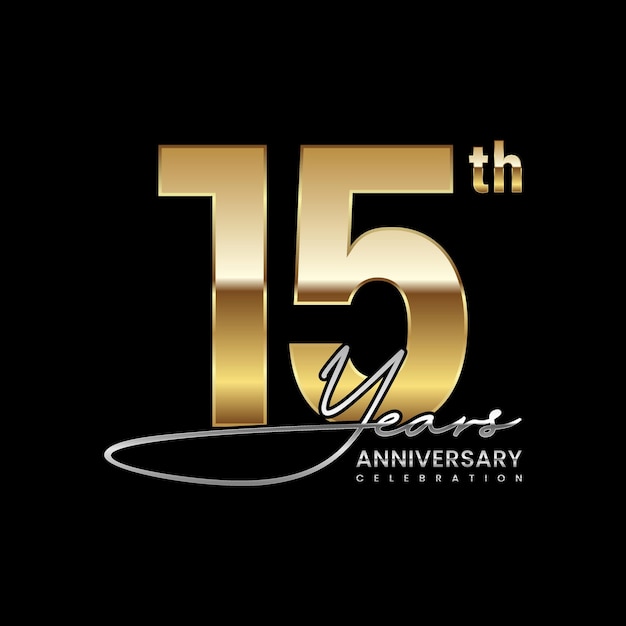 15 year anniversary Luxury logo with golden ring style Logo Vector Template