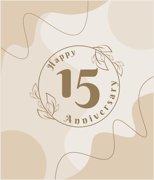 15 year anniversary, minimalist logo. brown vector illustration on Minimalist foliage template.