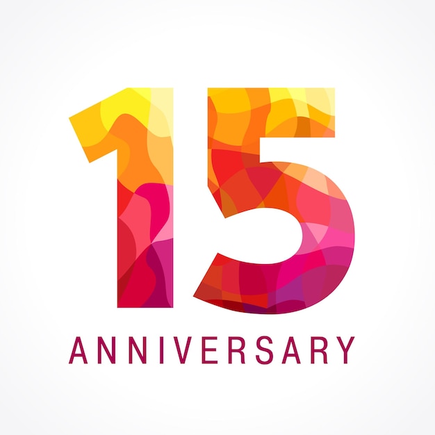 15 years old celebrating red logo. 15 th anniversary icon. Creative number Up to 15 percent off idea