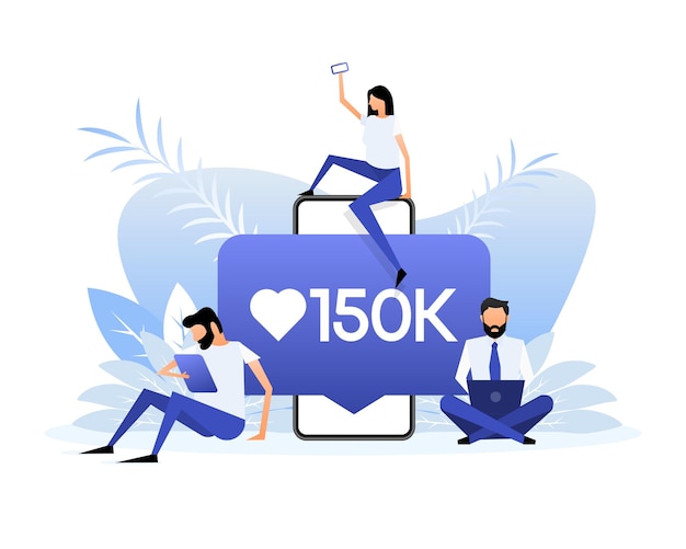 150 k followers with flat style people Vector illustration